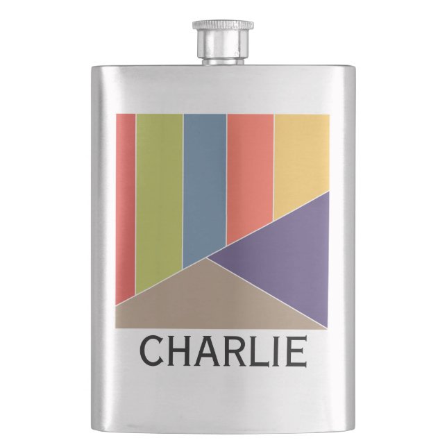 MOSAIC stripes triangles coloured I + your ideas Hip Flask (Front)