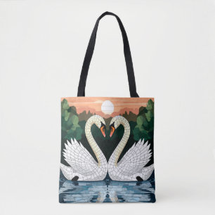 Mosaic Swan Couple Forming Heart Shape Tote Bag
