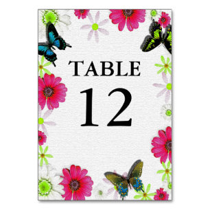 Mosaic Texture with Flowers & Butterflies Wedding Table Number
