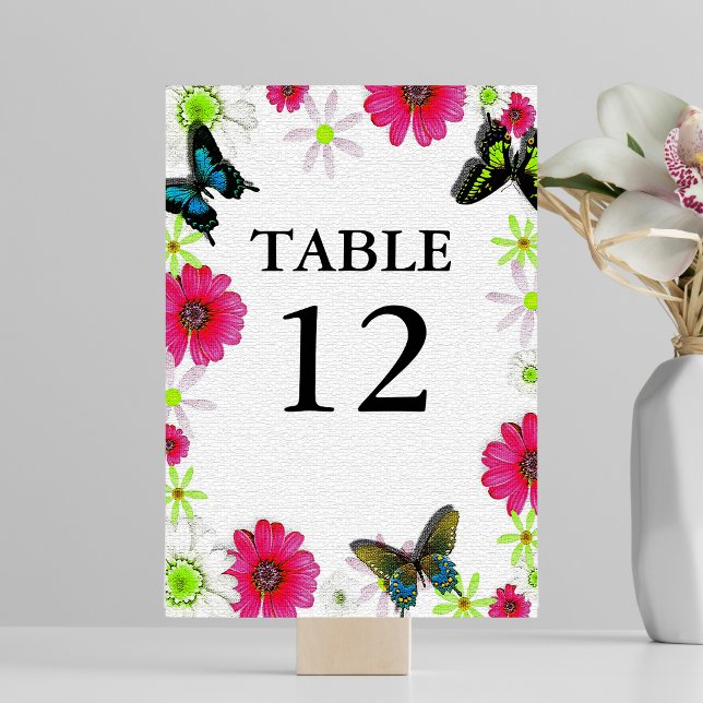 Mosaic Texture with Flowers & Butterflies Wedding Table Number (Mosaic Texture with Flowers & Butterflies Wedding Table Number)
