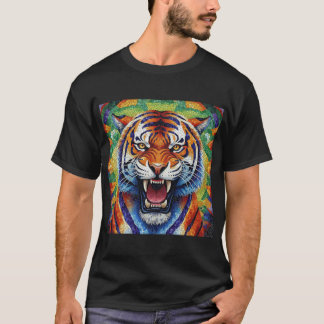Mosaic Tiger Roar – Vivid Strength in Tiled Expres T-Shirt