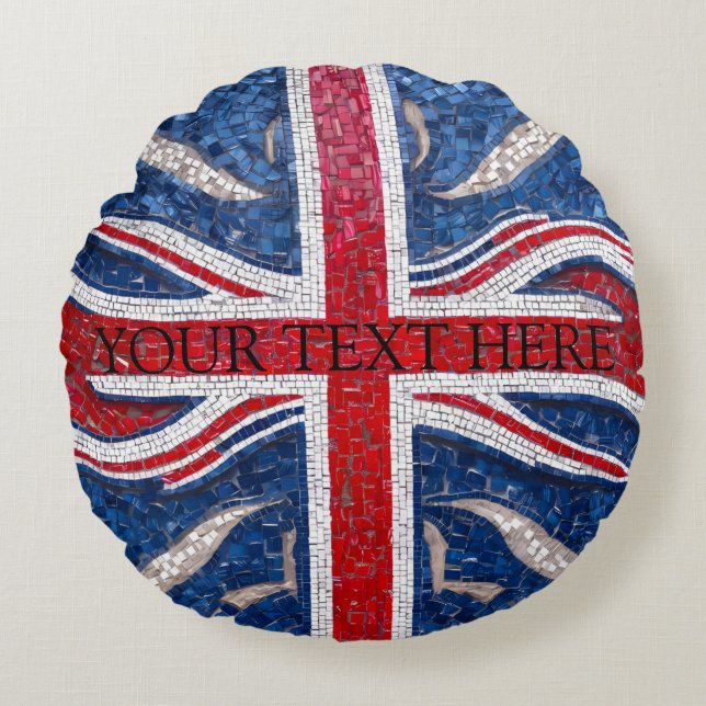 Mosaic Tile Effect of The United Kindoms Flag Round Cushion (Front)