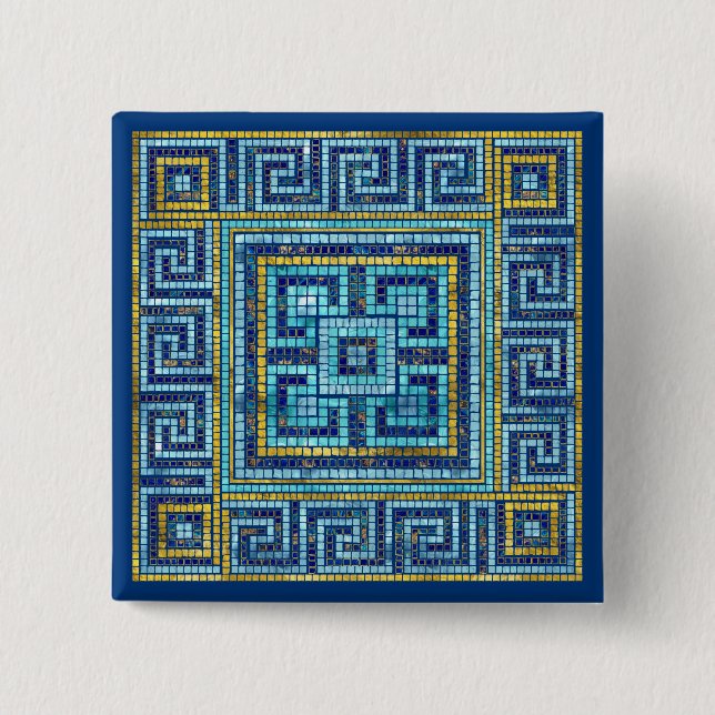 Mosaic Tile Greek Meander Key 15 Cm Square Badge (Front)