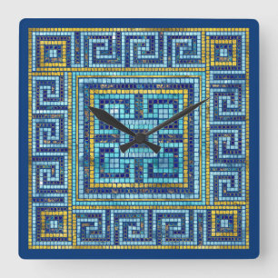 Mosaic Tile Greek Meander Key Square Wall Clock