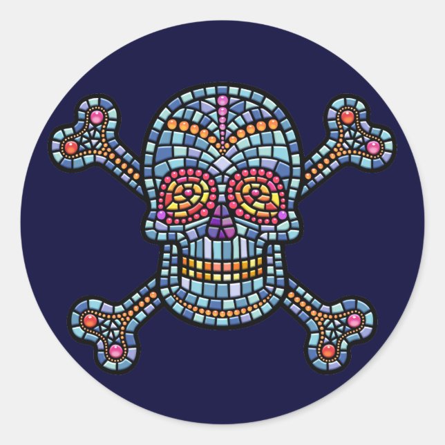 Mosaic Tile Pirate Classic Round Sticker (Front)