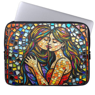 Mosaic Tile Style Ai Art Romantic Embrace Laptop Sleeve