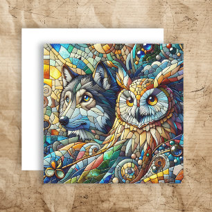 Mosaic Tile Wolf and Owl 