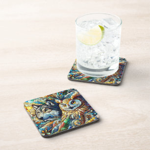 Mosaic Tile Wolf and Owl Coaster