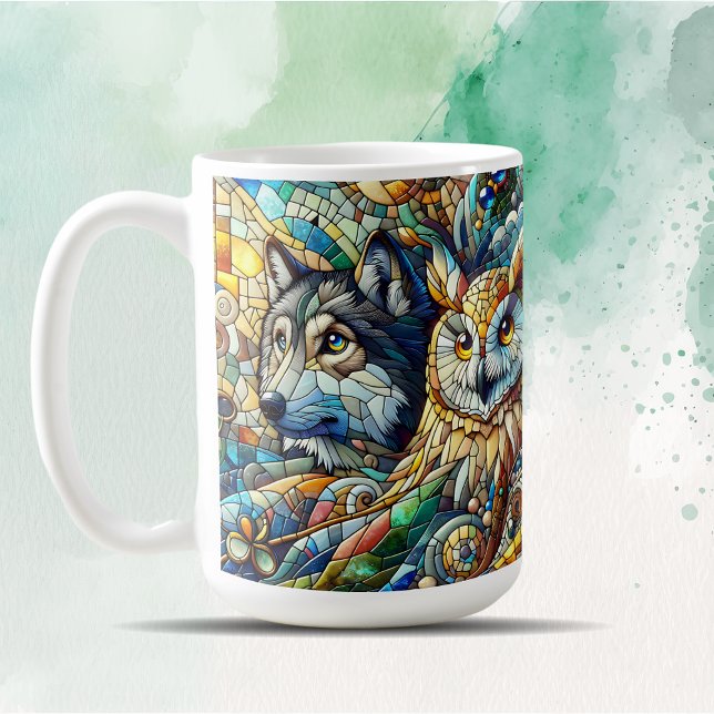 Mosaic Tile Wolf and Owl  Coffee Mug (Creator Uploaded)