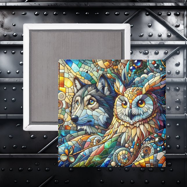 Mosaic Tile Wolf and Owl Magnet (Creator Uploaded)