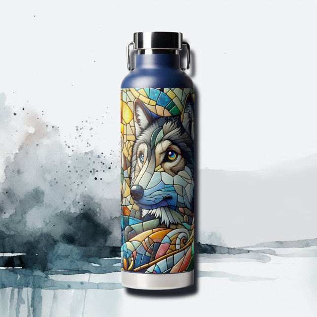 Mosaic Tile Wolf and Owl  Water Bottle (Creator Uploaded)