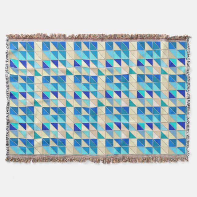 Mosaic Tiles - cobalt, beige and aqua Throw Blanket (Front)