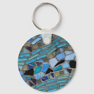 Mosaic Tiles of Blue and Green Key Ring