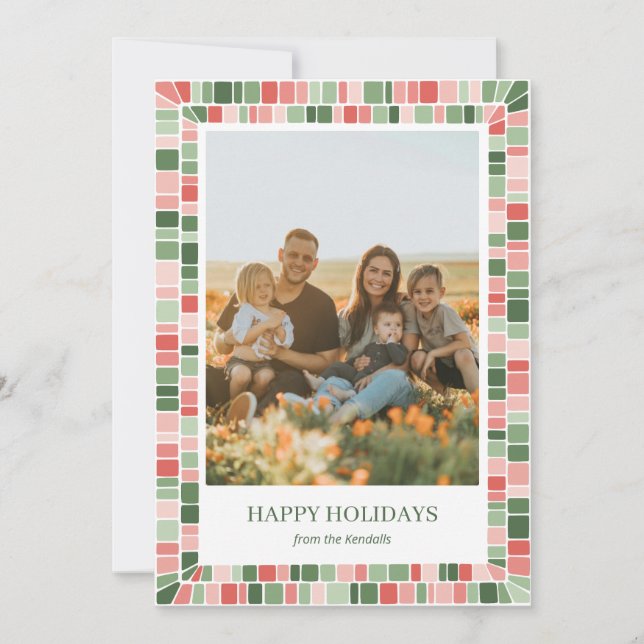 Mosaic tiles pattern framed photo Holiday card (Front)