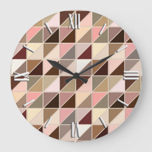 Mosaic Tiles - taupe, coral, neutrals Large Clock