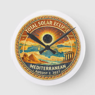 Mosaic  Total Solar Eclipse 2027 sticker Round Clock