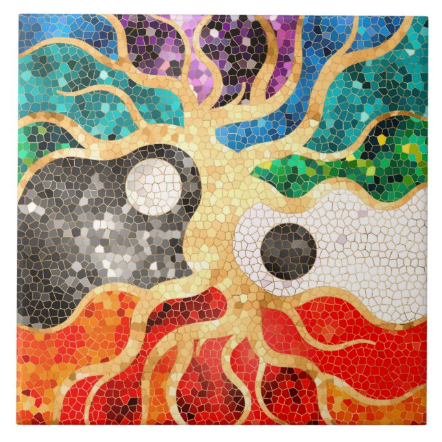 Mosaic Tree of life - Yin Yang Ceramic Tile (Front)
