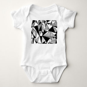 Mosaic Triangles, Black White Texture. Baby Bodysuit