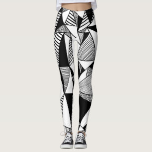 Mosaic Triangles, Black White Texture. Leggings