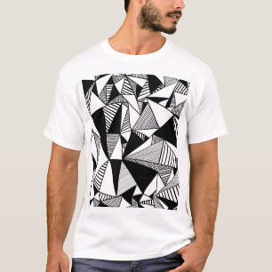 Mosaic Triangles, Black White Texture. T-Shirt