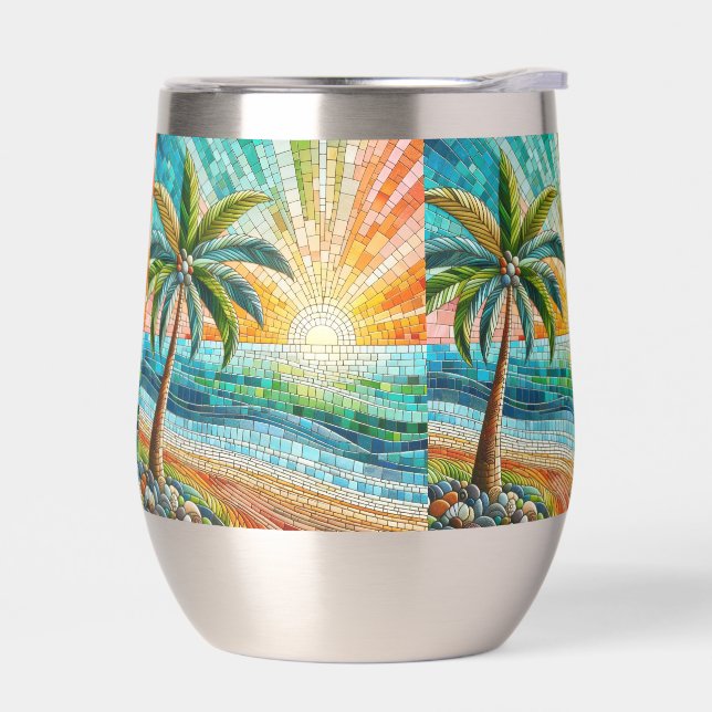 Mosaic Tropical Beach Sunset Palm Tree (Left)