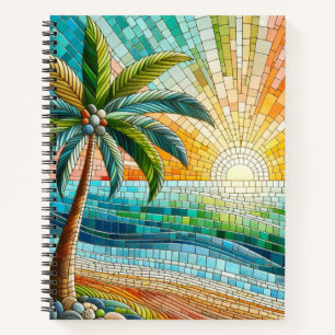 Mosaic Tropical Beach Sunset Palm Tree Softcover Notebook