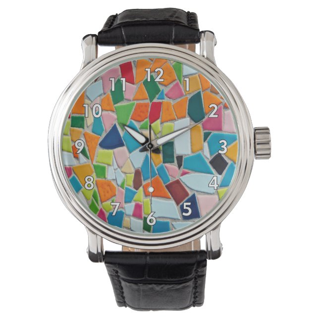 Mosaic Wall w/White Bordered Numbers Watch (Front)