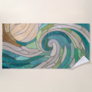 Mosaic Wave and Moon Beach Towel