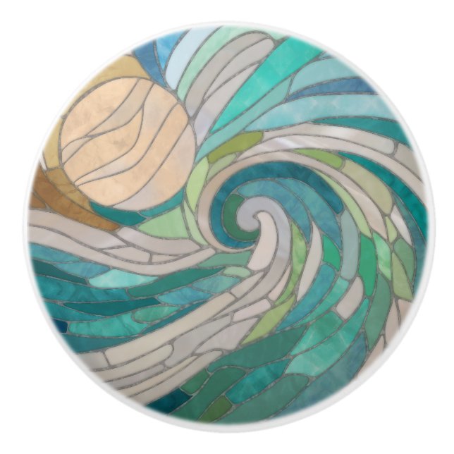 Mosaic Wave and Moon Ceramic Knob (Front)