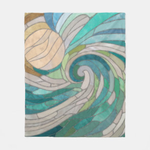 Mosaic Wave and Moon Fleece Blanket