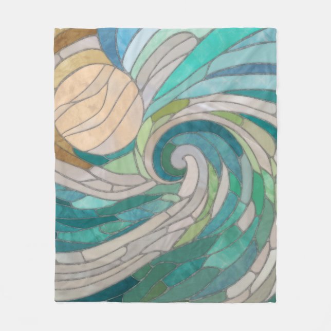 Mosaic Wave and Moon Fleece Blanket (Front)