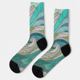 Mosaic Wave and Moon Socks