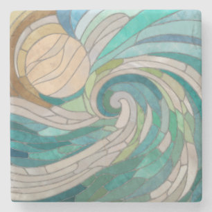 Mosaic Wave and Moon Stone Coaster