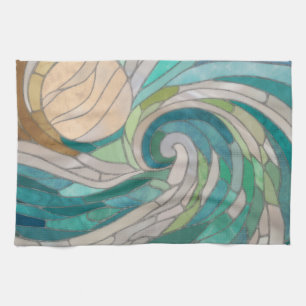 Mosaic Wave and Moon Tea Towel