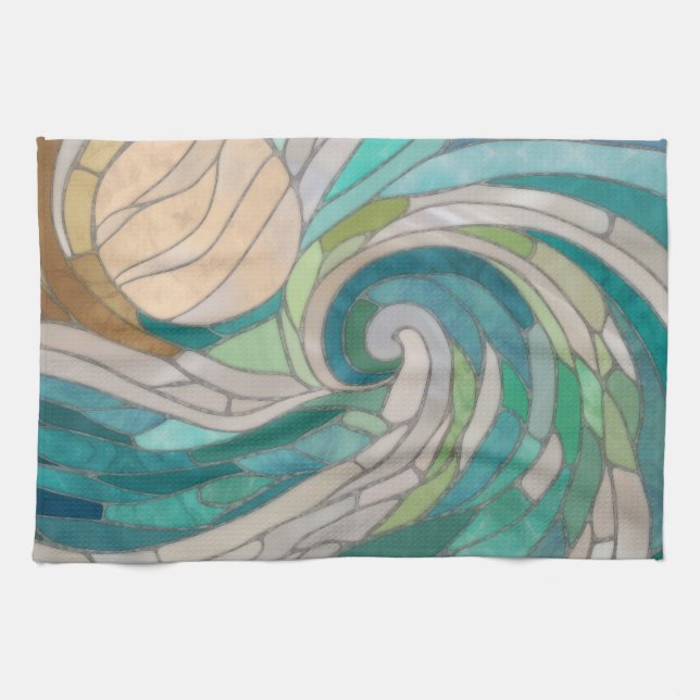 Mosaic Wave and Moon Tea Towel (Horizontal)