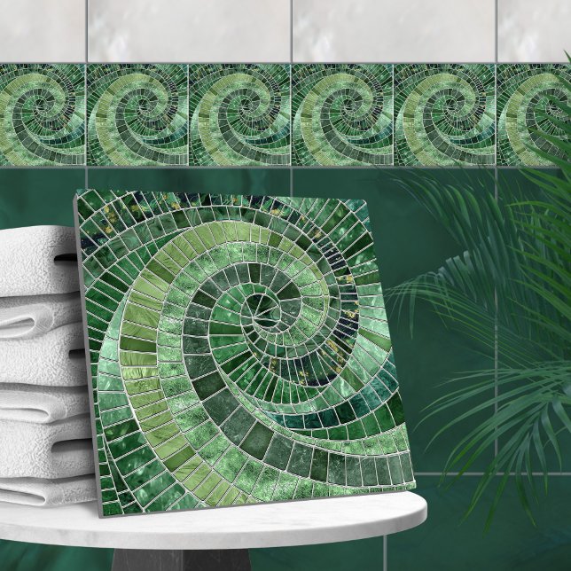 Mosaic Wave Spiral - Muted Green Ceramic Tile (Creator Uploaded)