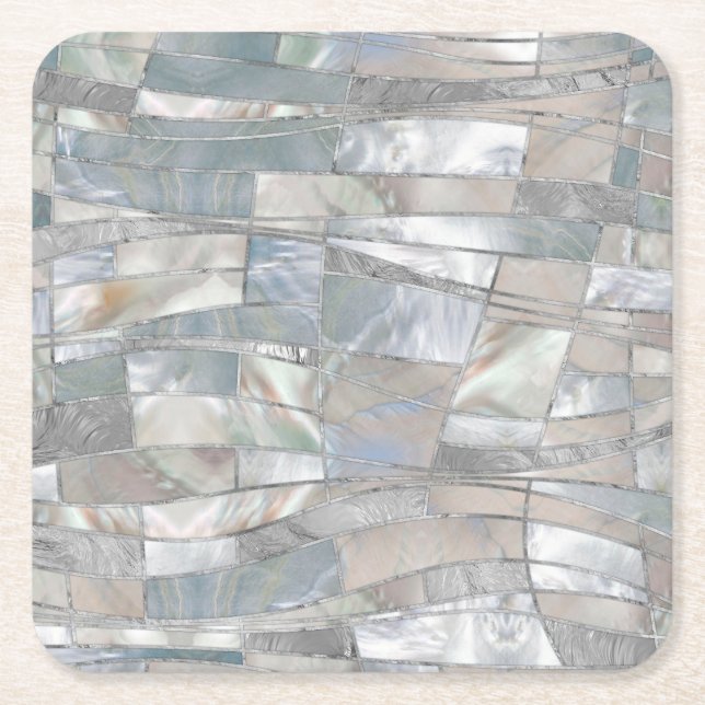 Mosaic Waves Art - Just Pearl Square Paper Coaster (Front)