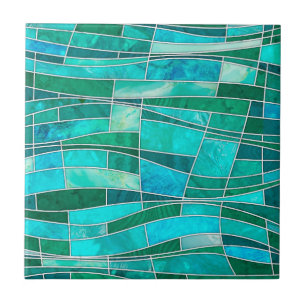 Mosaic Waves Art - Ocean Gems Ceramic Tile