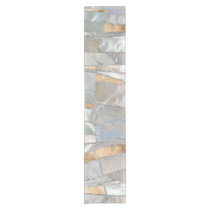 Mosaic Waves Art - Pearl and Pastel Gold Short Table Runner