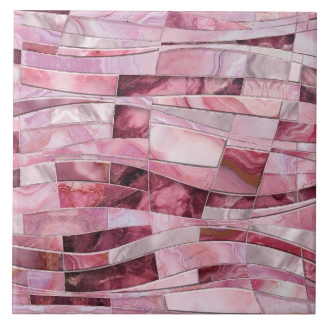 Mosaic Waves - Pink Marble Abstract Ceramic Tile (Front)