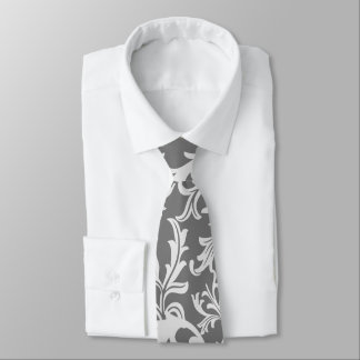 Mosaic ًWhite Grey leaves, floral pattern Tie