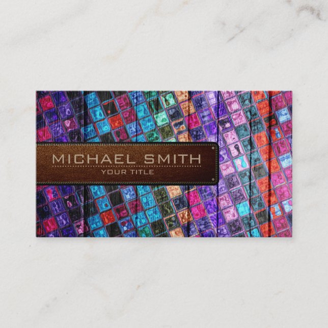 Mosaic Wooden Elegant Leather Look #12 Business Card (Front)