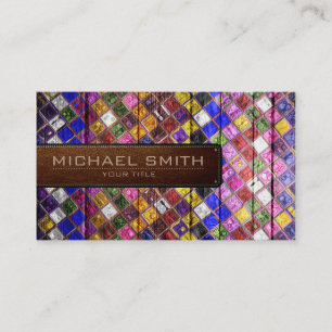 Mosaic Wooden Elegant Leather Look #5 Business Card