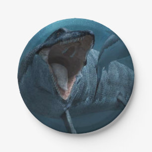 Mosasaurus chasing shark paper plate