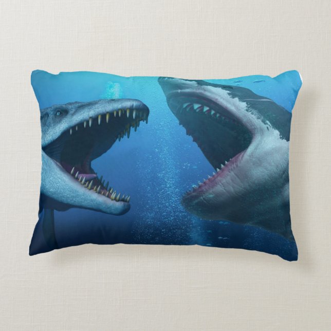 Mosasaurus versus megalodon decorative cushion (Back)