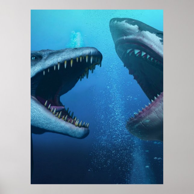 Mosasaurus versus megalodon poster (Front)