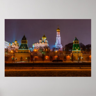 Moscow Kremlin cathedrals at night Poster