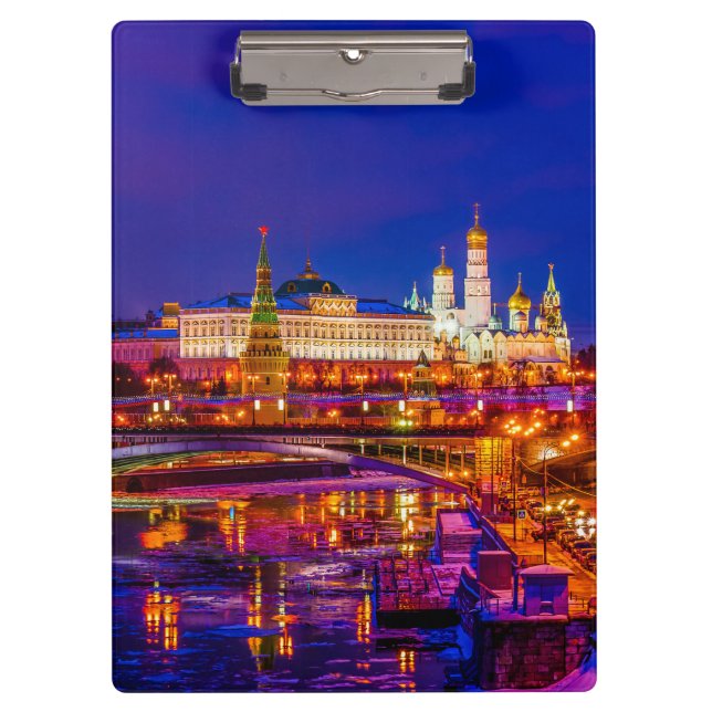 Moscow Kremlin In Winter Night Clipboard (Front)