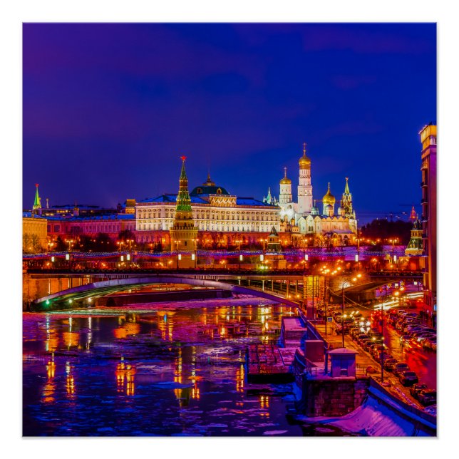 Moscow Kremlin In Winter Night Poster (Front)