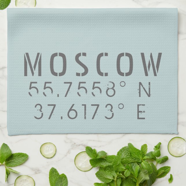 Moscow Longitude Latitude Coordinates Tea Towel (Folded)